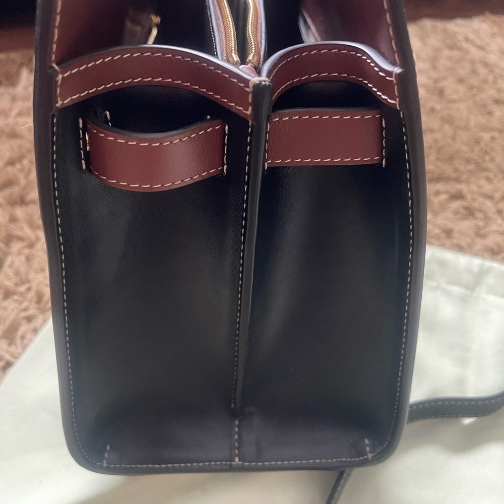 Burberry Title Vintage Check Leather Satchel Black Brown - Picture 9 of 15